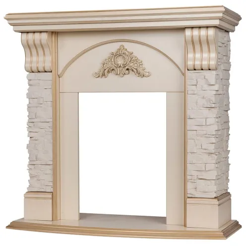 Портал RealFlame Athena STD (под очаг Majestic, Fobos) белый дуб с золотой патиной, сланец белый